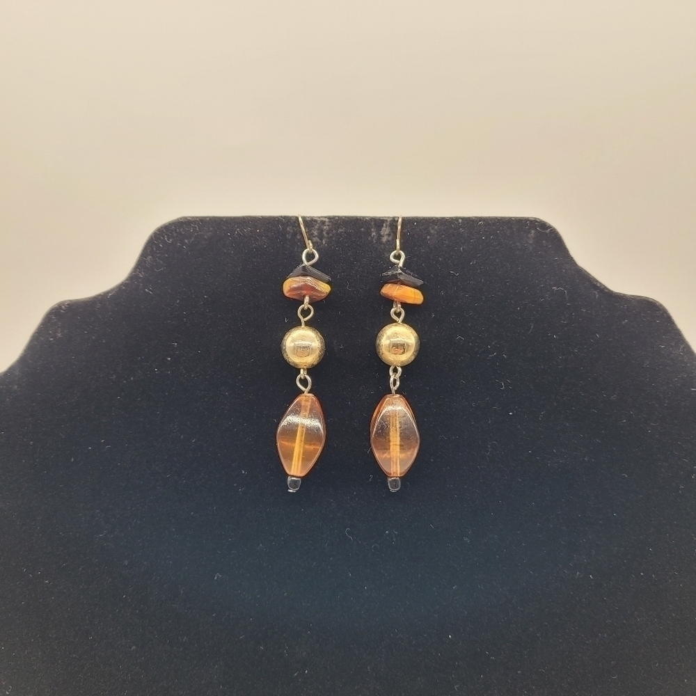 Brown Beaded Drop Earrings​​​